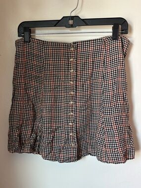 American Eagle Outfitters Black and Tan Plaid Button-Front Mini Skirt